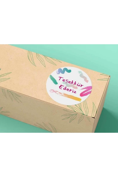 Renkli Teşekkür Ederiz Etiketi Çizgiler Mat Thank You Sticker 4 Cm (100 Adet) ürün görseli 1