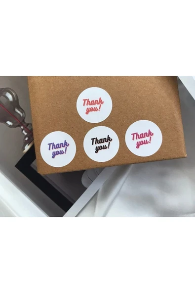 Karışık Renkli Thank You Etiket Neon Yazı Tipi Mat Etiket (4 RENK ) 3 Cm - 180 Adet ürün görseli 1