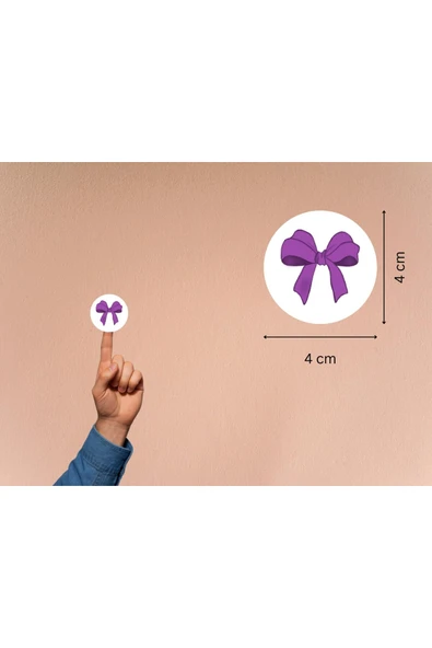Mor Fiyonk Baskılı Etiket Lila Fiyonk Yuvarlak Mat Çıkartma Round Sticker 4 Cm (40 Adet) ürün görseli 1