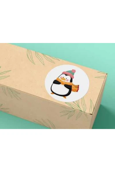 Penguen Etiketi Sevimli Penguenler Yuvarlak Mat Çıkartma Round Sticker 4 Cm (20 Adet) ürün görseli 1