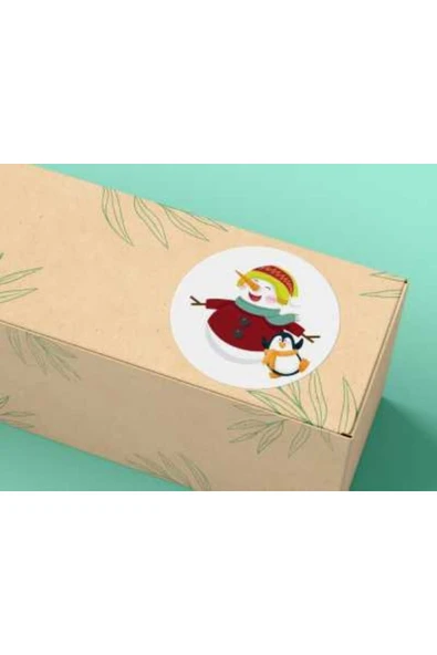 Kardan Penguen Snow Man Etiketi Kardan Adam Yuvarlak Mat Çıkartma Round Sticker 3 Cm (100 Adet) ürün görseli 1
