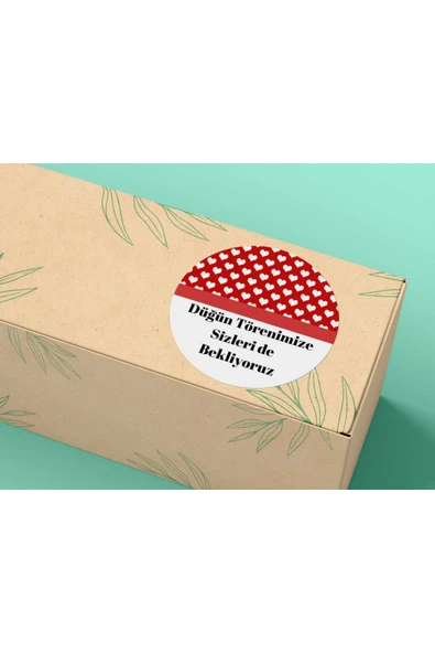 Düğün Törenimize Sizleri de Bekliyoruz Etiketi Kalp Mat Yuvarlak Sticker Wedding 4 Cm (40 ADET) ürün görseli 1
