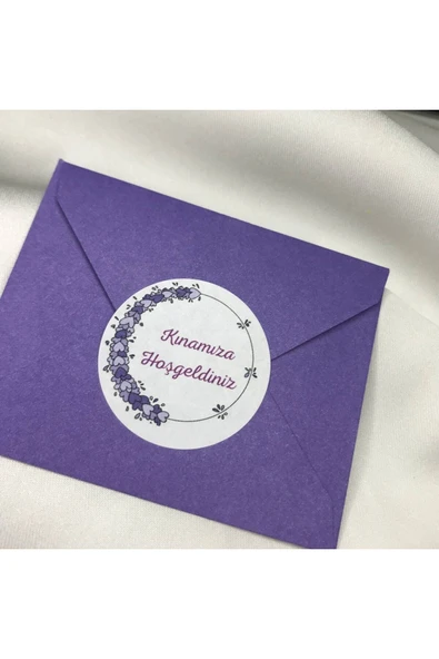 Özel Merasim Etiketleri Kınamıza Hoşgeldiniz Mor Organizasyon Sticker 4 Cm (100 Adet) ürün görseli 1