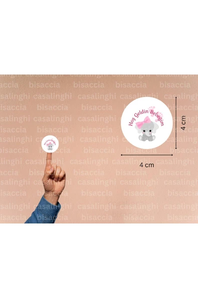 Hoş Geldin Bebeğim Etiketi Pembe Kız Bebek Yuvarlak Mat Çıkartma Cute Round Sticker 4 Cm (45 Adet) ürün görseli 1