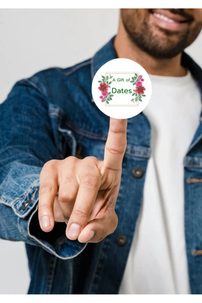 İngilizce Hurma Hediyesi Sticker A Gift of Dates Umre Hajj Yuvarlak Çiçekli Etiket 4 Cm (40 ADET) ürün görseli 1