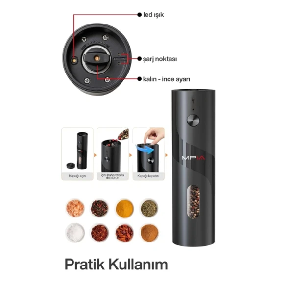 Şarjlı Baharat Öğütücü 100 ml - Resim 3