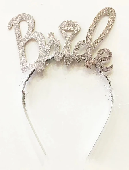 Gümüş Renk Bekarlığa Veda İtalik Yazı Alyanslı Bride Taç P79816S9092 ürün görseli 1