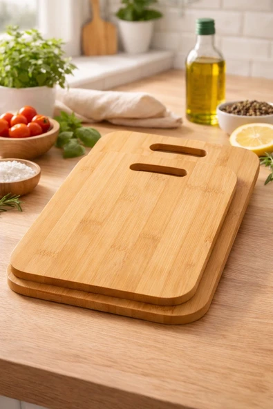 Bambu 2'li Kesim Tahtası Neme, Suya, Isıya Dayanıklı (IVO-BMB207) ürün görseli 1