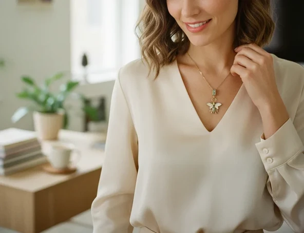 Arı Figürlü kolye gold renk - Resim 3