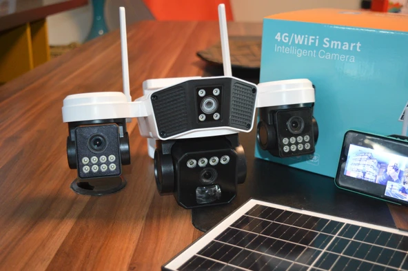 3 Kameralı Solar Wifi kablosuz İnternet ile Çalışan Güneş Enerjili 3 Lensli Gece Görüşlü Güvenlik Kamerası ürün görseli 1