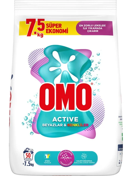 Omo Active Beyazlar & Renkliler Toz Deterjanı 7.5 KG ürün görseli 1