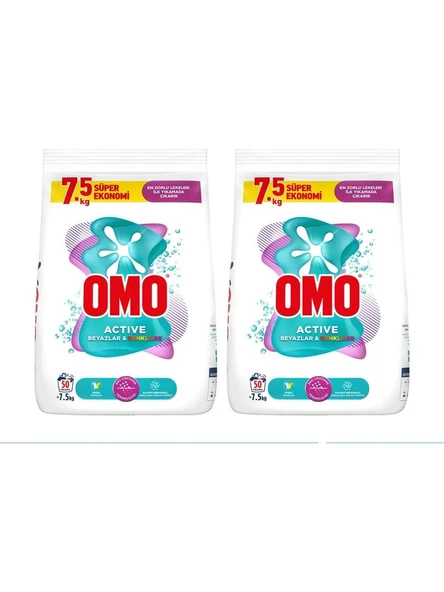 Omo Active Beyazlar ve Renkliler Toz Deterjanı 7.5 kg   x 2 ADET ürün görseli 1