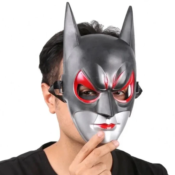 Kırmızı Gözlü Siyah Batman Maske - Lastikli Batgirl Maskesi 28x17 Cm P80402S7049 ürün görseli 1
