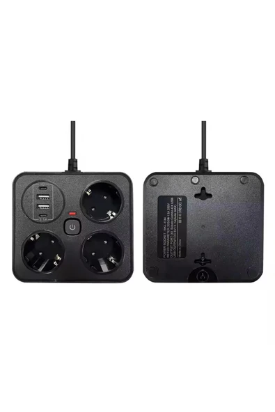 Akım Korumalı Anahtarlı Priz - 3x Priz - 2x Usb - 2x Type-c - 2 Mt Kablo Hızlı Şarj Özellikli Siyah P83461S5333 ürün görseli 1