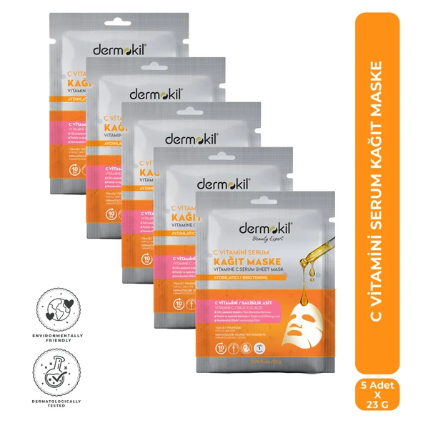 Dermokil C Vitamini Serum İçeren Kağıt Yüz Maskesi x 5 Adet ürün görseli 1