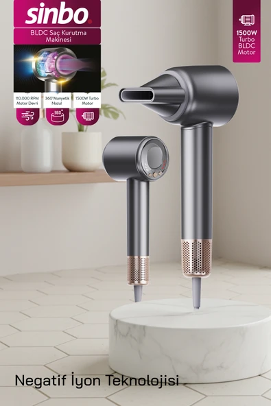 SHD-1740 BLDC Saç Kurutma Makinesi Gri – 3 Hız, 4 Isı Ayarı, İyon Teknolojisi ürün görseli 1