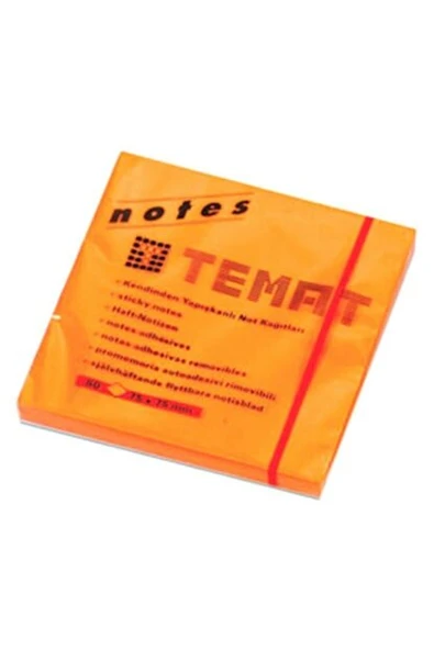 Temat Yapışkanlı Not Kağıdı Fosforlu Turuncu 75X75 Mm (12 Li Paket) ürün görseli 1
