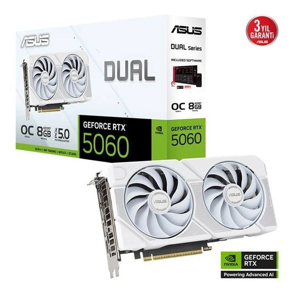 Asus GeForce RTX 5060 8GB Dual OC GD7 128B Beyaz 90YV0N15-M0NA00 ürün görseli 1