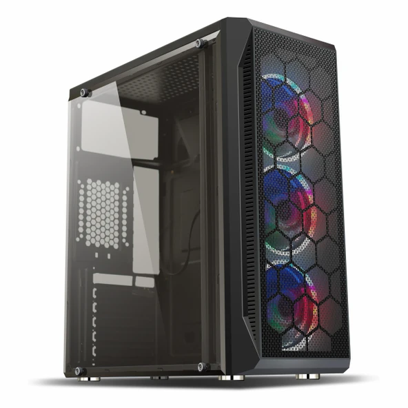 Hiper Zoe 600W USB 3.2 LED ATX Mid Tower Siyah Kasa ürün görseli 1