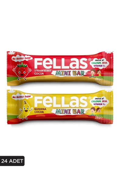 Mini Meyve Bar (28 g) Süper İkili Kutu - 24 Adet (Muzlu ve Kakaolu x 12 + Çilekli ve Kakaolu x 12) ürün görseli 1