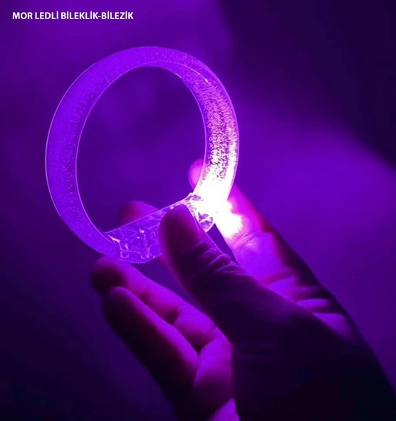 Mor Led Işıklı Baskı Yapılabilen Pilli Bileklik Bilezik 1,5 Cm Genişlik P84989S7191 ürün görseli 1