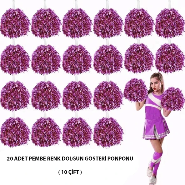 10 Çift ( 20 Adet ) Pembe Renk 23 Nisan 19 Mayıs 29 Ekim Okul Gösteri Ponponları P84640S4172 ürün görseli 1