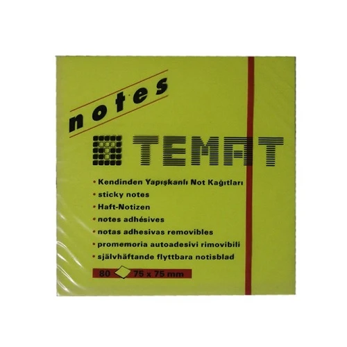 Temat Yapışkanlı Not Kağıdı 75X75 Mm Fosforlu Yeşil 10935 (12 Koçan) ürün görseli 1
