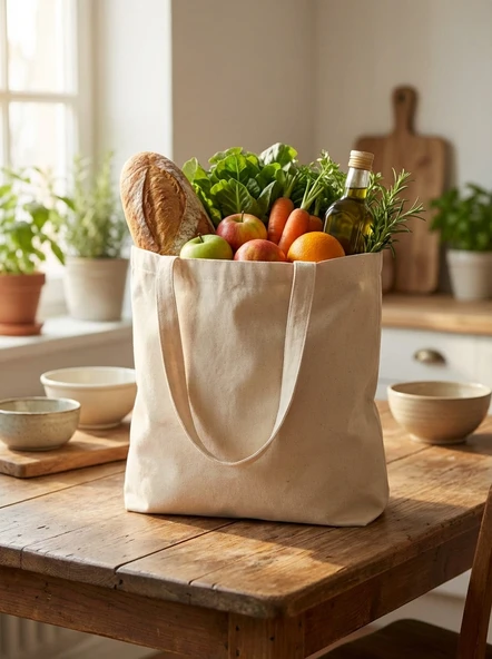 Doğal Renk Ham Bez Bez Çanta 38x42 cm Çok Amaçlı Taşıma ve Alışveriş Çantası ürün görseli 1