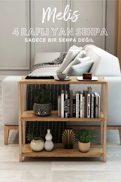 Jest Dekor Konsept Melis Atlantik Çam 3 Raflı Ahşap Yan Sehpa -çok Amaçlı Dekoratif Raf, Organizer ürün görseli 1