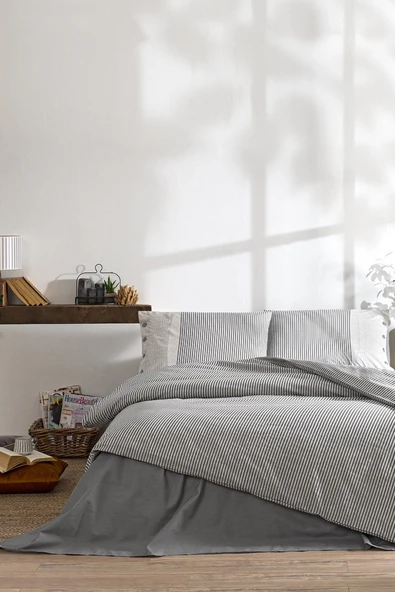 Özdilek Ranforce -Natural Line Gri- Çift Kişilik Nevresim Takımı ürün görseli 1