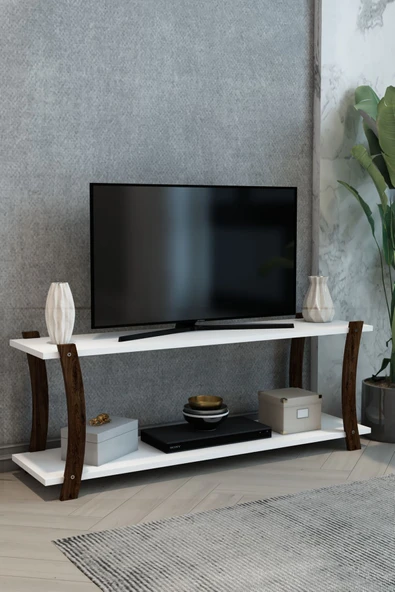 Jest Dekor Konsept Lova Beyaz Ahşap Raflı Televizyon Sehpası, Tv Ünitesi, Tv Sehpası – 120x30 Cm – Şık Ve Ergonomik ürün görseli 1
