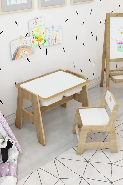 Jest Dekor Konsept Lesson Montessori Ahşap Aktivite Masa Sandalye Takımı / Beyaz ürün görseli 1