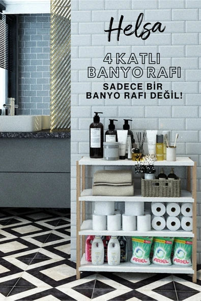 Jest Dekor Konsept Helsa Beyaz 4 Raflı Ahşap Banyo Rafı-Mutfak Rafı/Baharatlık - Çok Amaçlı Dekoratif Raf, Organizer ürün görseli 1