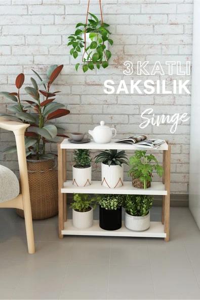Jest Dekor Konsept Simge Beyaz Ahşap 3 Katlı Çiçeklik, Saksılık, Çiçek Standı, Dekoratif Raf / Çok Amaçlı Kullanım ürün görseli 1