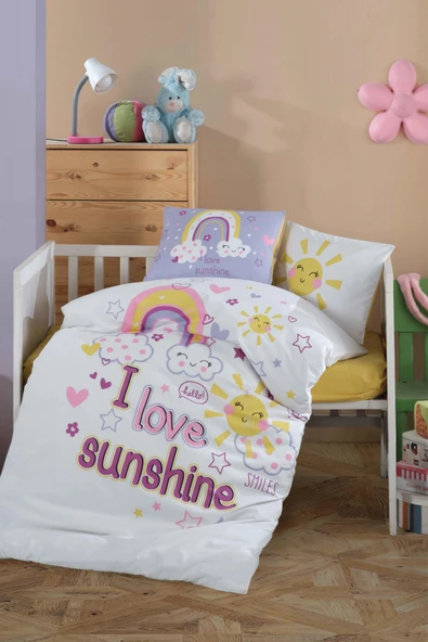 Clasy Ranforce %100 Pamuk Bebek Nevresim Takımı Sun Love V1 Sarı ürün görseli 1