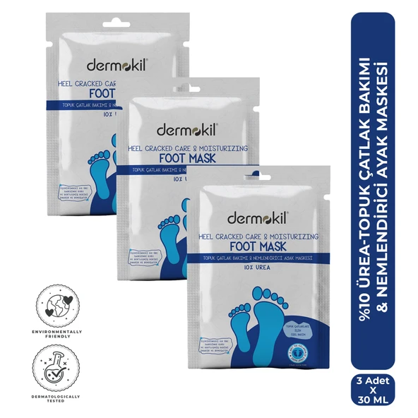 Dermokil %10 Üre İçeren Topuk Çatlak Bakımı & Nemlendirici Ayak Maskesi 30 ml x 3 Adet ürün görseli 1
