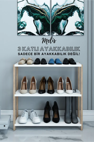Jest Dekor Konsept Melis Beyaz 3 Raflı Çok Amaçlı Ahşap Ayakkabılık - Dekoratif Raf / Organizer - Demonte, Kolay Montaj ürün görseli 1