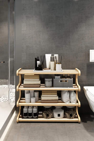 Jest Dekor Konsept Selvi - Beyaz- 4 Katlı Ahşap Banyo Rafı/Baharatlık-Mutfak Rafı, Çok Amaçlı Dekoratif Raf ürün görseli 1