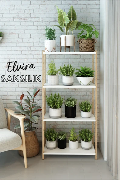 Jest Dekor Konsept Elvira Beyaz Ahşap 4 Katlı Çiçeklik, Saksılık, Çiçek Standı, Dekoratif Raf - Çok Amaçlı Kullanım ürün görseli 1