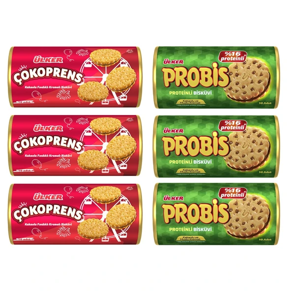 Ülker Çokoprens 10'lu 300 gr & Probis 10 lu 280 gr 6 lı Karma Paket ürün görseli 1