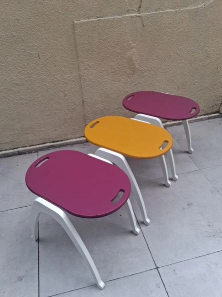 Zigon Sehpa Tepsi Bşk 90574 Hardal Mor Tabla Beyaz Ayak Lake Boyalı El Yapım ürün görseli 1
