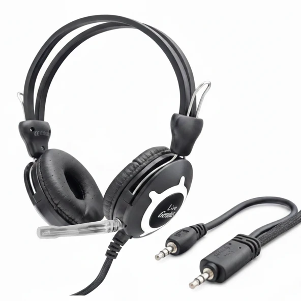 Live Genius Mikrofonlu Kulak Üstü Kulaklık | 40mm Sürücü | 3.5mm Jack | Kablolu Stereo Headset ürün görseli 1