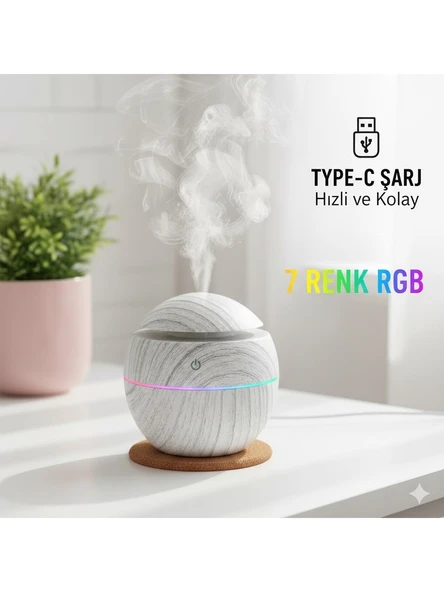 PRİME HOME Oval 200ml Hava Nemlendirici - 7 Renk RGB Işıklı Difüzör - Type-C Girişli Aromaterapi (Regular) ürün görseli 1