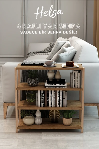 Jest Dekor Konsept Helsa Atlantik Çam 4 Raflı Ahşap Yan Sehpa -Çok Amaçlı Dekoratif Raf, Organizer ürün görseli 1