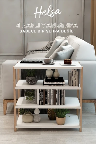 Jest Dekor Konsept Helsa Beyaz 4 Raflı Ahşap Yan Sehpa - Çok Amaçlı Dekoratif Raf, Organizer - Demonte ve Kolay Montaj ürün görseli 1