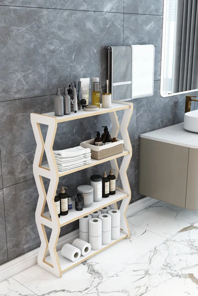 Jest Dekor Konsept Zühre Beyaz 4 Katlı Ahşap Banyo Rafı/Baharatlık-Mutfak Rafı, Çok Amaçlı Dekoratif Raf, Organizer ürün görseli 1