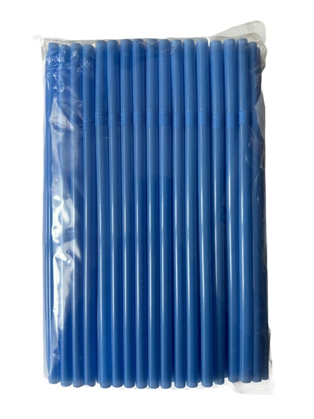 Omeyva Körüklü Mavi Kalın Buzlu Soğuk İçecek Pipet - 22 Cm. - 8 mm. -100 Adetlik Paket ürün görseli 1
