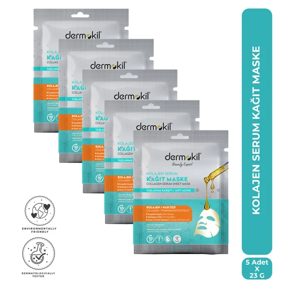 Dermokil Kolajen Serum İçeren Kağıt Yüz Maskesi x 5 Adet ürün görseli 1