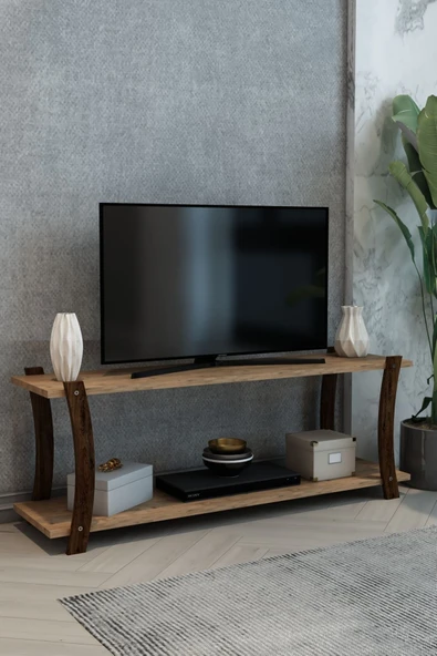 Jest Dekor Konsept Lova Çam Ahşap Raflı Televizyon Sehpası, Tv Ünitesi, Tv Sehpası – 120x30 Cm – Şık Ve Ergonomik ürün görseli 1