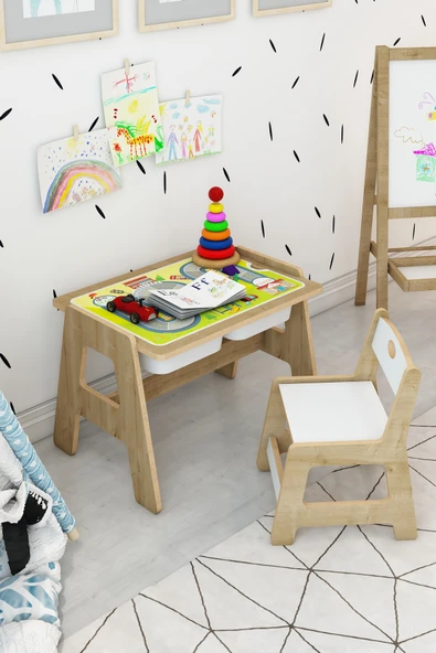 Jest Dekor Konsept Lesson Montessori Ahşap Aktivite Masa Sandalye Takımı / Yeşil ürün görseli 1